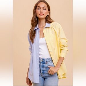 Hem & Thread Two-Tone Button Down Shirt - Yellow and Light Blue